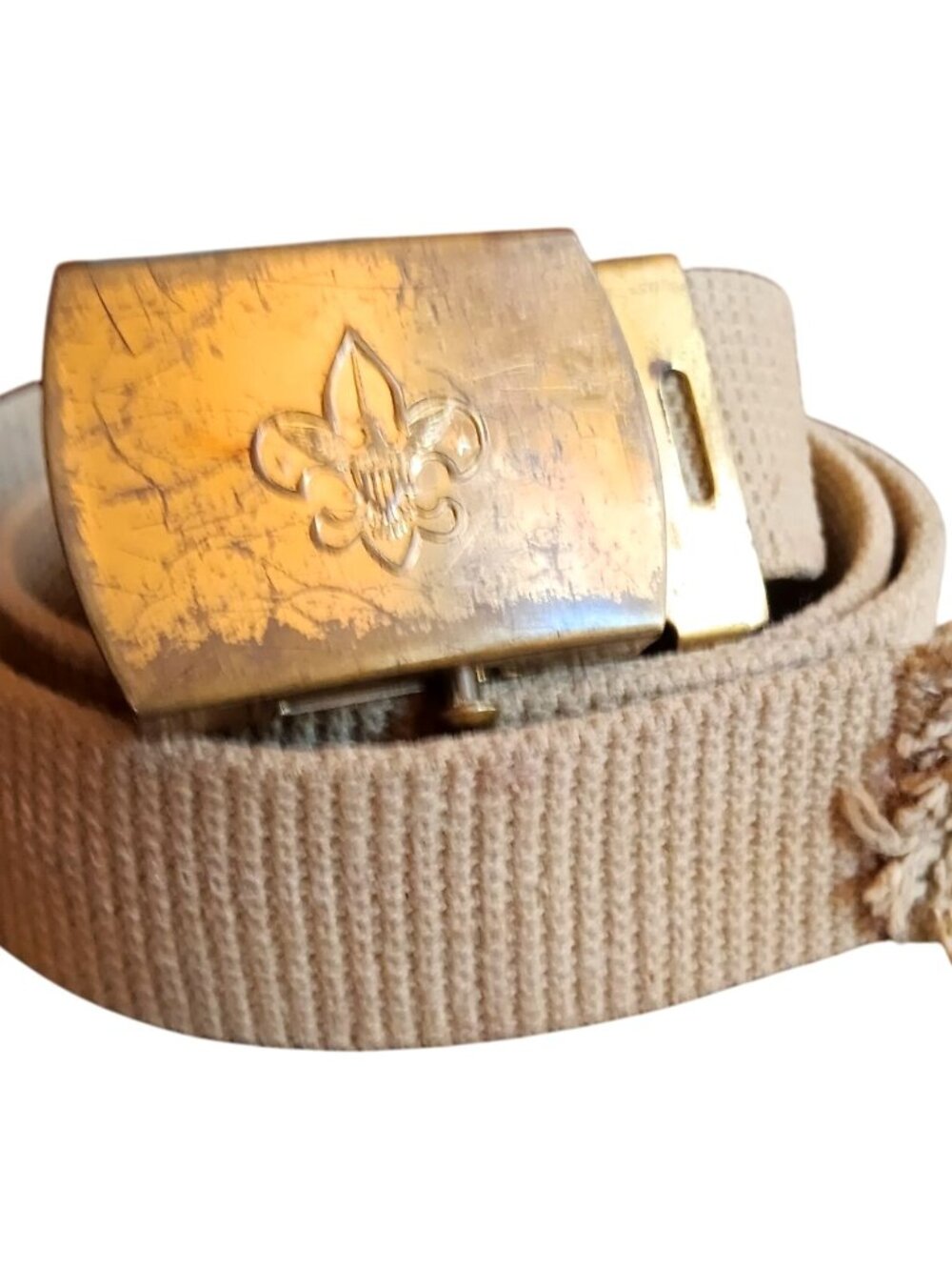31" 31W Vintage Boy Scout Belt Brass Buckle Khaki Web Webbing Uniform